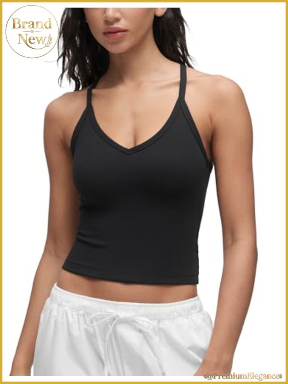 Double Lined V Neck Cami Crop Tank Top No Bra Casual Yoga